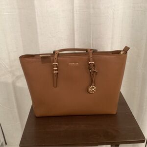 Michael Kors Brown Leather Tote with Gold Accents